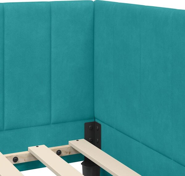 Kutni krevetni okvir s madracem 2 pcs Tirkizna Baršun - Tirkizna / 80 x 200 cm