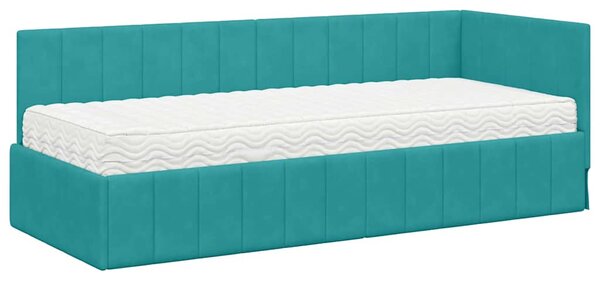 Kutni krevetni okvir s madracem 2 pcs Tirkizna Baršun - Tirkizna / 80 x 200 cm