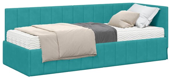 Kutni krevetni okvir s madracem 2 pcs Tirkizna Baršun - Tirkizna / 80 x 200 cm