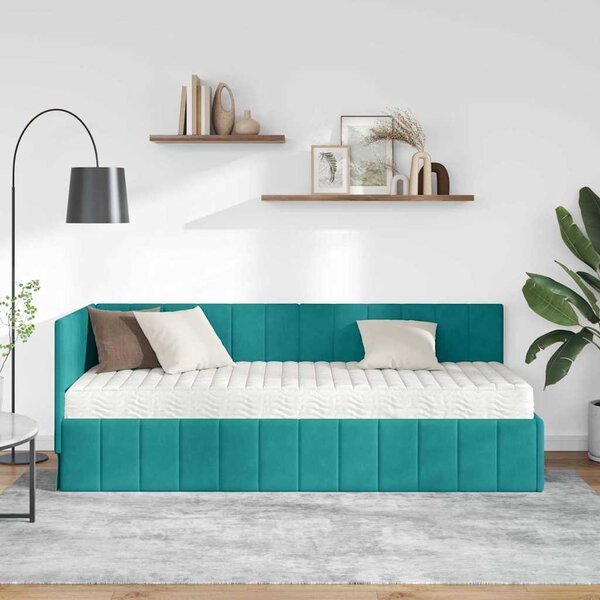 Kutni krevetni okvir s madracem 2 pcs Tirkizna Baršun - Tirkizna / 80 x 200 cm