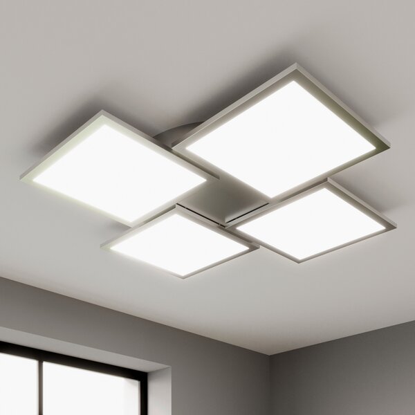Lucande LED stropna svjetiljka Ilira, 4 žarulje, srebrna, CCT, prigušiva, prigušiva, Metalik, Kuhinja, Aluminij