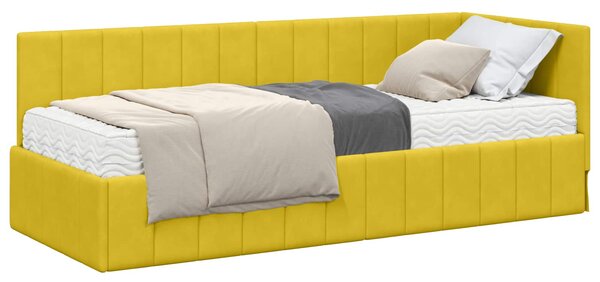 Kutni krevetni okvir s madracem s uzglavljem 2 pcs Žuta Baršun - Žuta / 80 x 200 cm