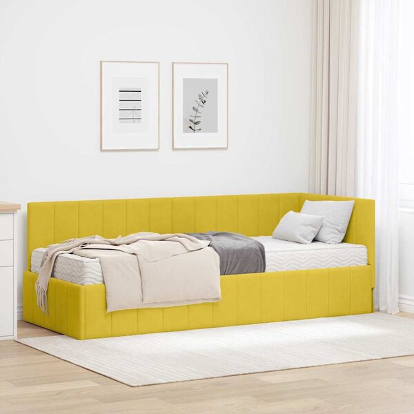 Kutni krevetni okvir s madracem s uzglavljem 2 pcs Žuta Baršun - Žuta / 80 x 200 cm