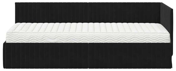 Kutni krevetni okvir s madracem s uzglavljem 2 pcs Crna Baršun - Crna / 90 x 200 cm