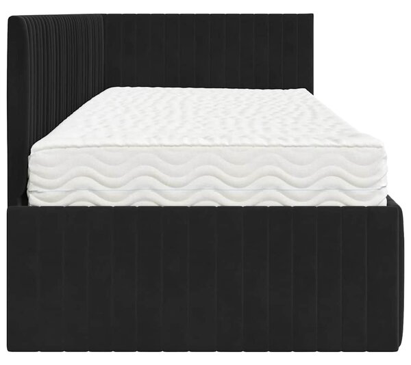 Kutni krevetni okvir s madracem s uzglavljem 2 pcs Crna Baršun - Crna / 90 x 200 cm