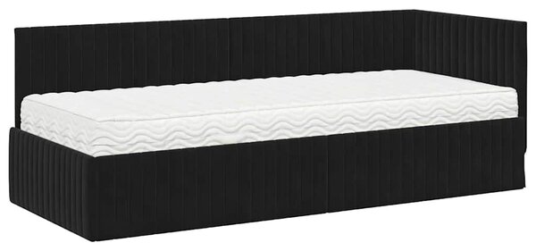 Kutni krevetni okvir s madracem s uzglavljem 2 pcs Crna Baršun - Crna / 90 x 200 cm