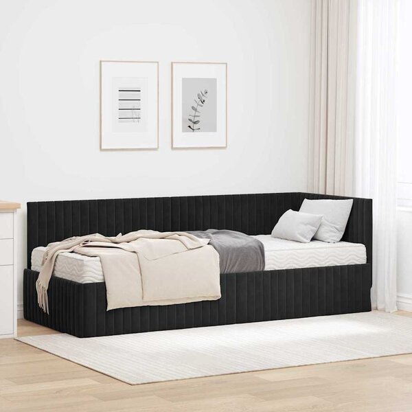 Kutni krevetni okvir s madracem s uzglavljem 2 pcs Crna Baršun - Crna / 90 x 200 cm