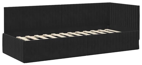 Kutni krevetni okvir s madracem s uzglavljem 2 pcs Crna Baršun - Crna / 90 x 200 cm