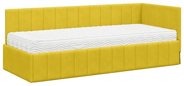 Kutni krevetni okvir s madracem s uzglavljem 2 pcs Žuta Baršun - Žuta / 80 x 200 cm