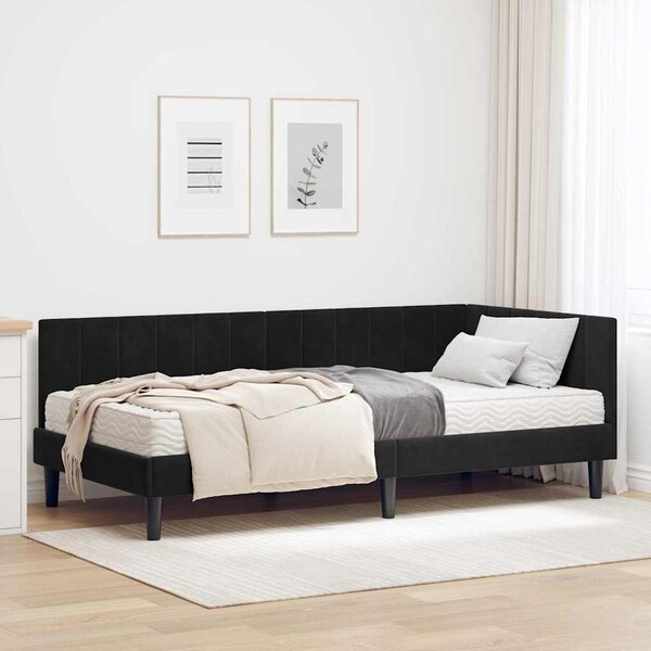 Kutni krevetni okvir s madracem s uzglavljem 2 pcs Crna Baršun - Crna / 90 x 200 cm