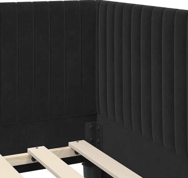 Kutni krevetni okvir s madracem s uzglavljem 2 pcs Crna Baršun - Crna / 90 x 200 cm