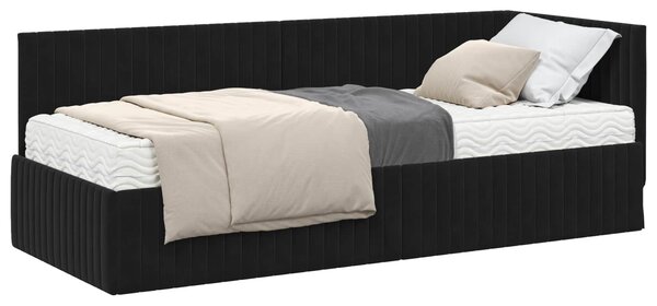 Kutni krevetni okvir s madracem s uzglavljem 2 pcs Crna Baršun - Crna / 90 x 200 cm