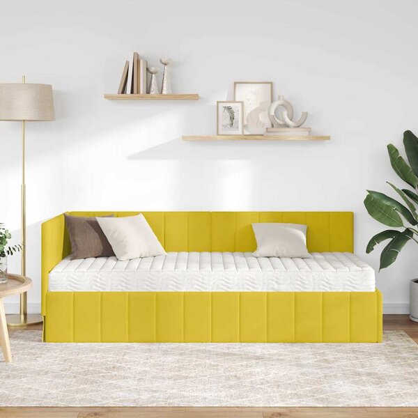 Kutni krevetni okvir s madracem s uzglavljem 2 pcs Žuta Baršun - Žuta / 80 x 200 cm