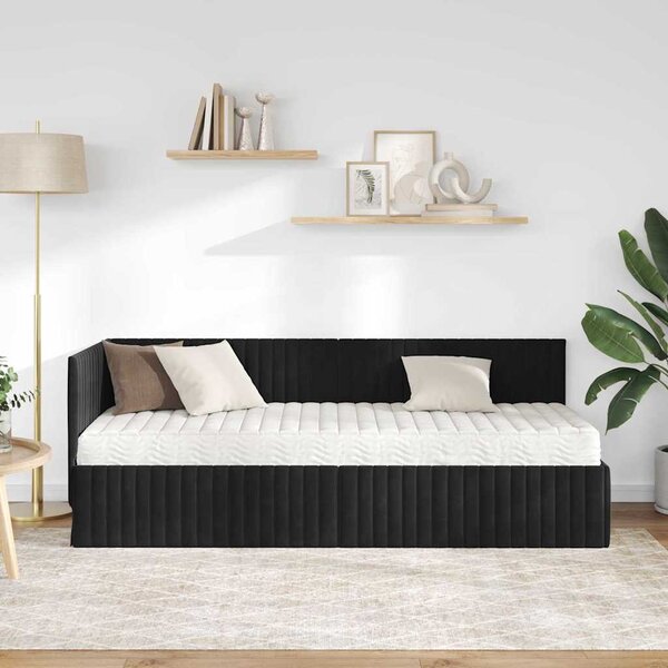 Kutni krevetni okvir s madracem s uzglavljem 2 pcs Crna Baršun - Crna / 90 x 200 cm