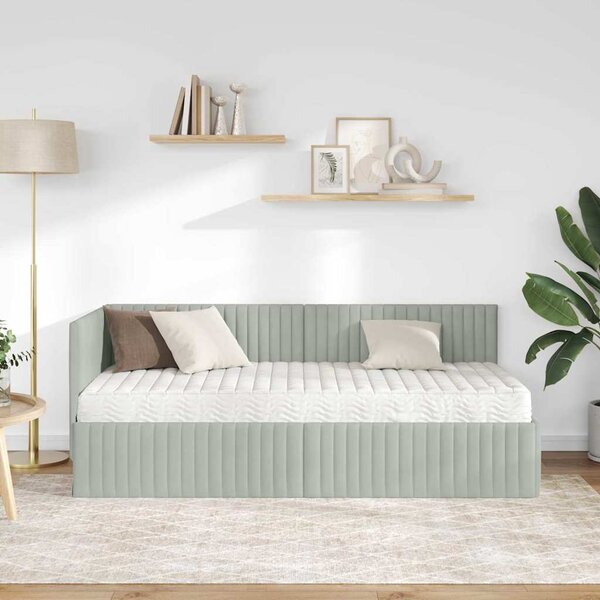 Kutni krevetni okvir s madracem 2 pcs Svjetlosiva Baršun - Svjetlosiva / 80 x 200 cm
