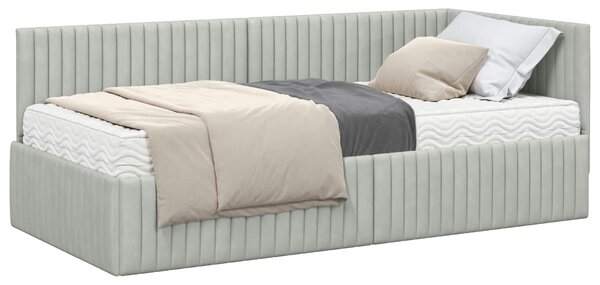 Kutni krevetni okvir s madracem 2 pcs Svjetlosiva Baršun - Svjetlosiva / 80 x 200 cm
