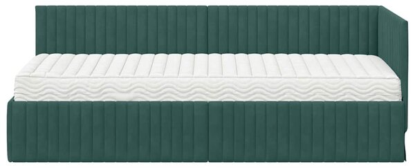 Kutni krevetni okvir s madracem 2 pcs Zelena Baršun - Crna / 80 x 200 cm