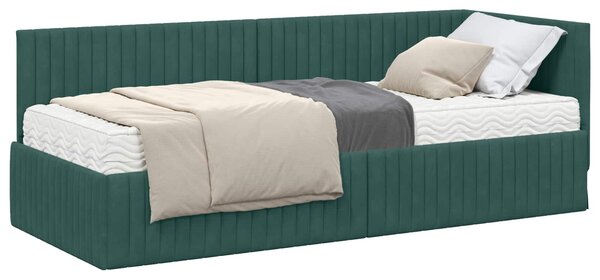 Kutni krevetni okvir s madracem 2 pcs Zelena Baršun - Crna / 80 x 200 cm