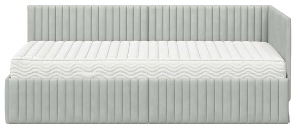 Kutni krevetni okvir s madracem 2 pcs Svjetlosiva Baršun - Svjetlosiva / 80 x 200 cm