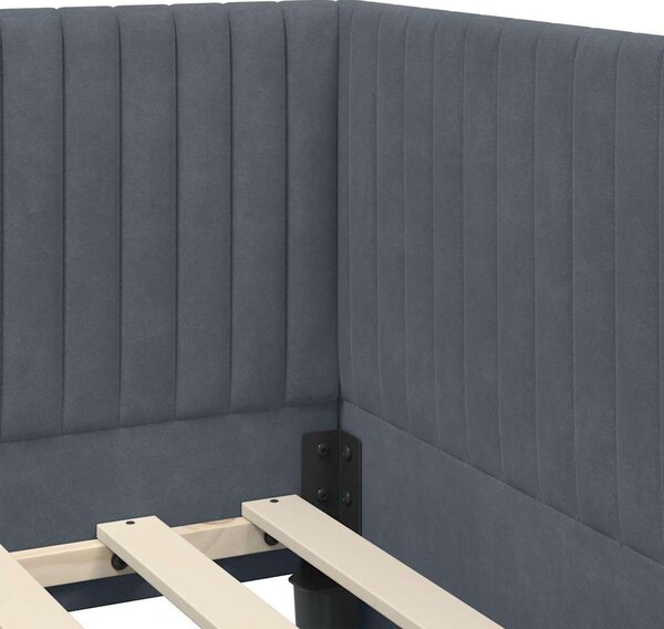 Kutni krevetni okvir s madracem s uzglavljem 2 pcs Siva Baršun - Crvena / 80 x 200 cm