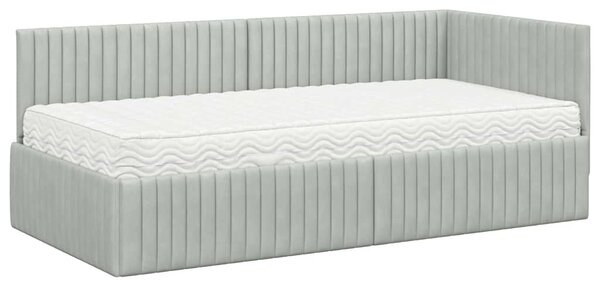 Kutni krevetni okvir s madracem 2 pcs Svjetlosiva Baršun - Svjetlosiva / 80 x 200 cm