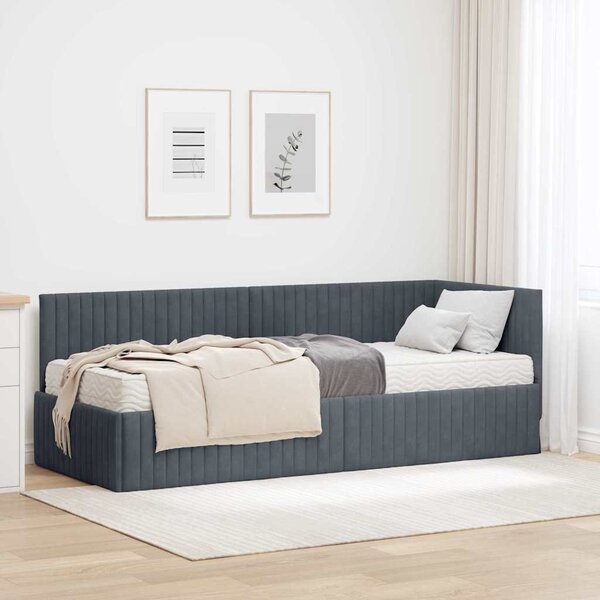 Kutni krevetni okvir s madracem s uzglavljem 2 pcs Siva Baršun - Crvena / 80 x 200 cm