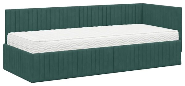 Kutni krevetni okvir s madracem 2 pcs Zelena Baršun - Crna / 80 x 200 cm