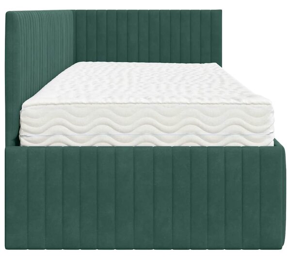 Kutni krevetni okvir s madracem 2 pcs Zelena Baršun - Crna / 80 x 200 cm