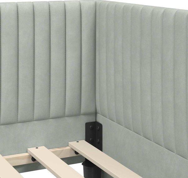 Kutni krevetni okvir s madracem 2 pcs Svjetlosiva Baršun - Svjetlosiva / 80 x 200 cm