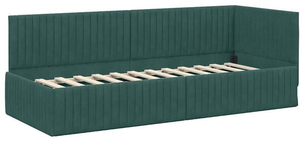 Kutni krevetni okvir s madracem 2 pcs Zelena Baršun - Crna / 80 x 200 cm