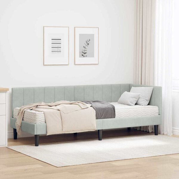 Kutni krevetni okvir s madracem 2 pcs Svjetlosiva Baršun - Svjetlosiva / 80 x 200 cm