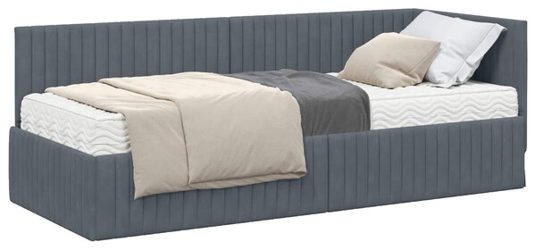 Kutni krevetni okvir s madracem s uzglavljem 2 pcs Siva Baršun - Crvena / 80 x 200 cm