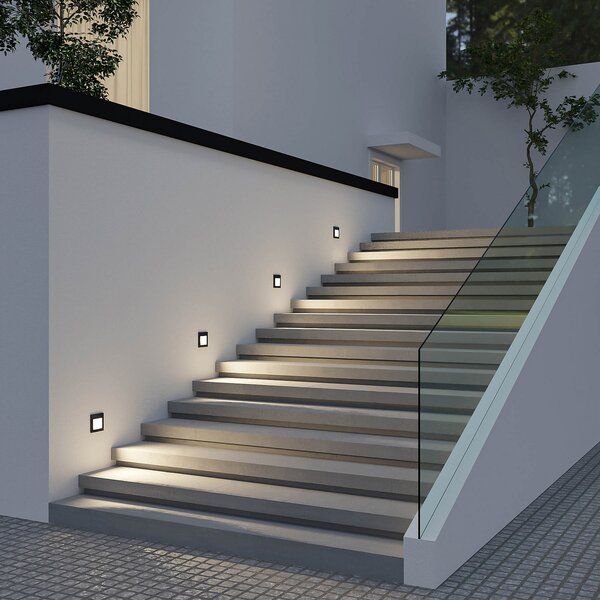 Arcchio LED ugradbena zidna svjetiljka Zamo, crna, 11 cm, IP65, prigušiva, Crno, Područje hodnika, Metal