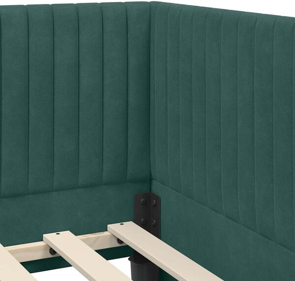 Kutni krevetni okvir s madracem 2 pcs Zelena Baršun - Crna / 80 x 200 cm