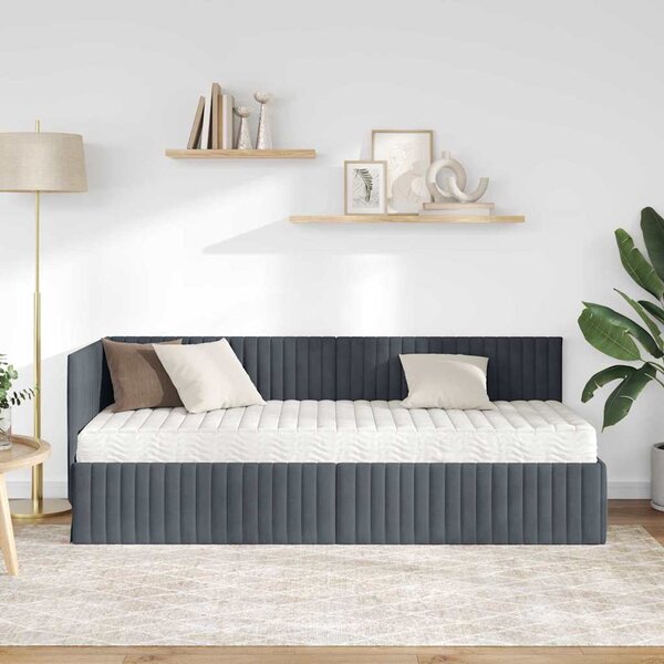 Kutni krevetni okvir s madracem s uzglavljem 2 pcs Siva Baršun - Crvena / 80 x 200 cm