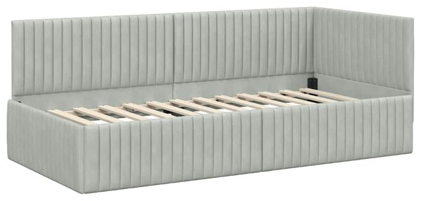 Kutni krevetni okvir s madracem 2 pcs Svjetlosiva Baršun - Svjetlosiva / 80 x 200 cm