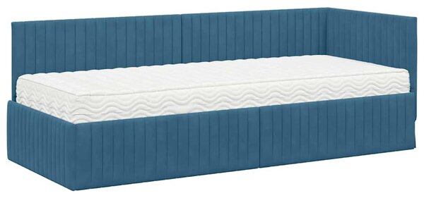 Kutni krevetni okvir s madracem s uzglavljem 2 pcs Plava Baršun - Plava / 80 x 200 cm
