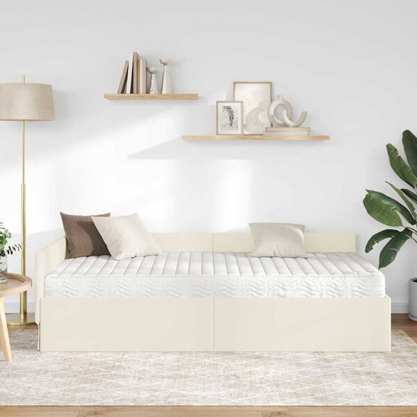 Kutni krevetni okvir s madracem Ostalo 2 pcs Krema Baršun - Krem / 90 x 190 cm