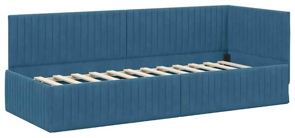 Kutni krevetni okvir s madracem s uzglavljem 2 pcs Plava Baršun - Plava / 80 x 200 cm