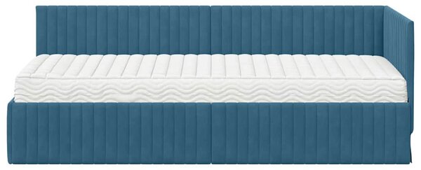 Kutni krevetni okvir s madracem s uzglavljem 2 pcs Plava Baršun - Plava / 80 x 200 cm