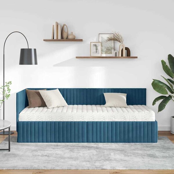 Kutni krevetni okvir s madracem s uzglavljem 2 pcs Plava Baršun - Plava / 80 x 200 cm