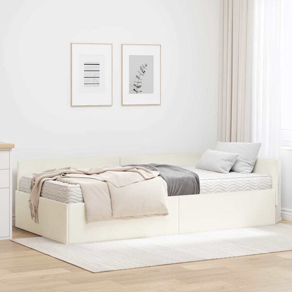 Kutni krevetni okvir s madracem Ostalo 2 pcs Krema Baršun - Krem / 90 x 190 cm