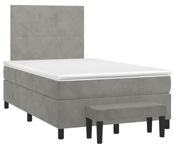 Krevet s oprugama i madracem svjetlosivi 120x190 cm baršunasti - Siva / 120 x 190 cm