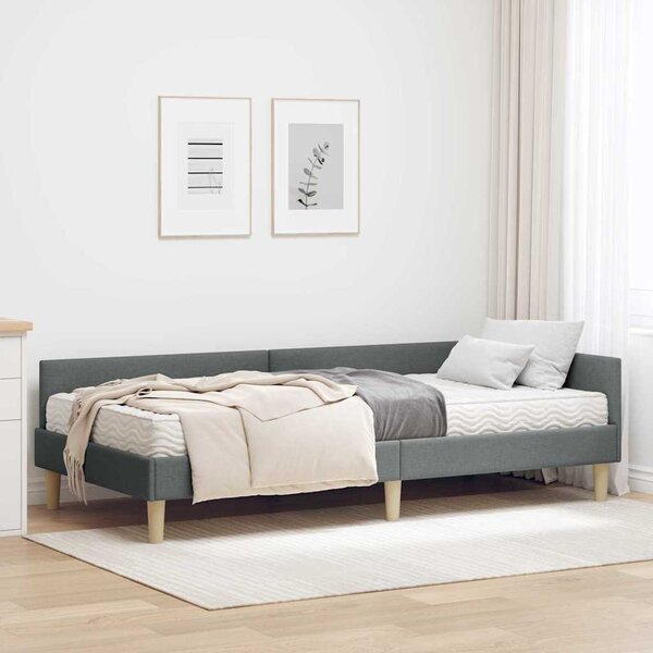 Kutni krevetni okvir s madracem s madracem 2 pcs Siva tkanina - Crvena / 80 x 200 cm
