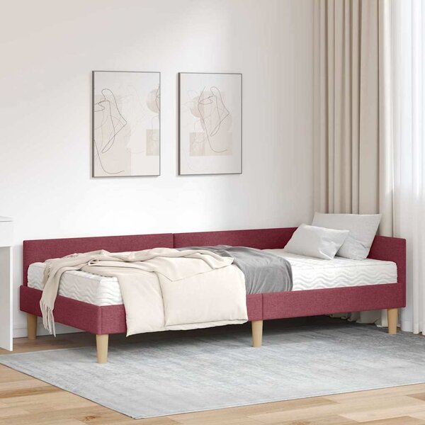 Kutni krevetni okvir s madracem s madracem 2 pcs Siva tkanina - Crvena / 80 x 200 cm
