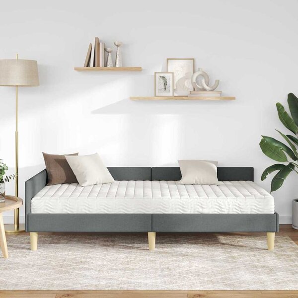 Kutni krevetni okvir s madracem s madracem 2 pcs Siva tkanina - Crvena / 80 x 200 cm