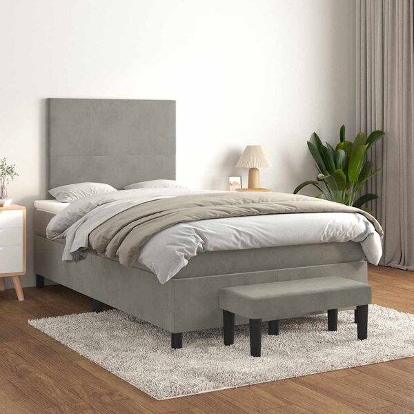 Krevet s oprugama i madracem svjetlosivi 120x190 cm baršunasti - Siva / 120 x 190 cm