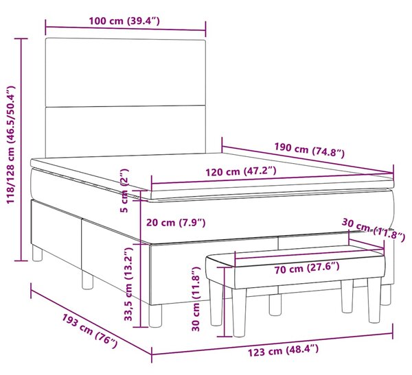 Krevet s oprugama i madracem svjetlosivi 120x190 cm baršunasti - Siva / 120 x 190 cm