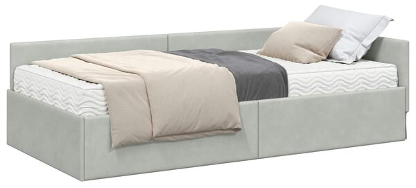 Kutni krevetni okvir s madracem Ostalo 2 pcs Svjetlosiva Baršun - Svjetlosiva / 90 x 190 cm
