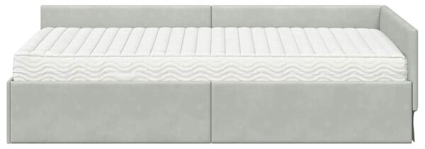 Kutni krevetni okvir s madracem Ostalo 2 pcs Svjetlosiva Baršun - Svjetlosiva / 90 x 190 cm